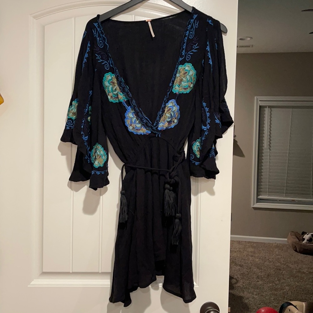 Free People Dress, Size Small, Black with Blue/Aqua Details